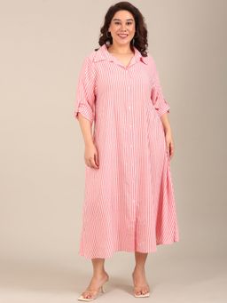 THE PINK MOON - Red Stripes Collar Neck Dress