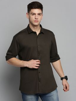 SHOWOFFFF - Mens Spread Collar Olive Solid Shirt