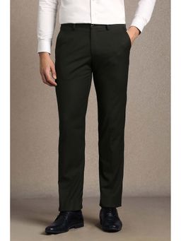 Louis Philippe - Men Black Textured Flat Front Formal Trousers