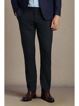 Louis Philippe - Men Navy Blue Solid Flat Front Formal Trousers