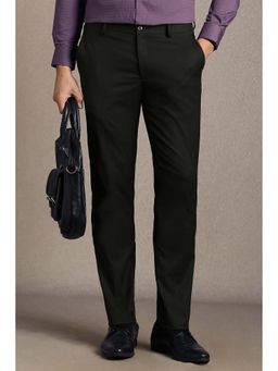 Louis Philippe - Men Black Textured Flat Front Formal Trousers