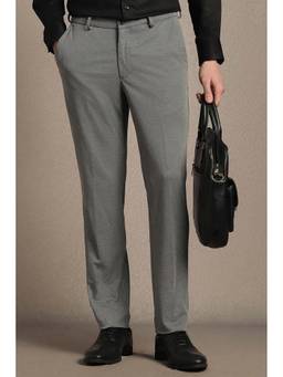 Louis Philippe - Men Grey Textured Flat Front Formal Trousers