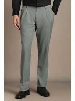 Louis Philippe - Men Grey Textured Pleated Formal Trousers