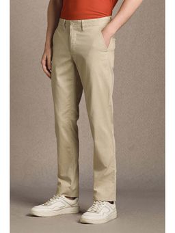 Louis Philippe - Men Beige Textured Flat Front Casual Trousers