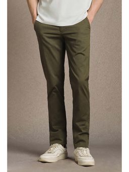 Louis Philippe - Men Olive Textured Flat Front Casual Trousers