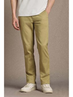 Louis Philippe - Men Khaki Textured Flat Front Casual Trousers