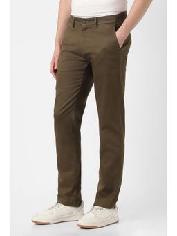 Peter England - Men Brown Textured Slim Fit Casual Trousers