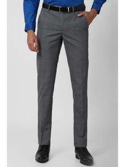 Peter England - Men Grey Check Formal Trousers