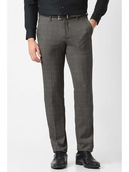 Van Heusen - Men Grey Checks Formal Trousers