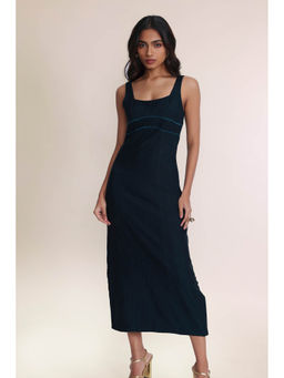 Poppi - Teal Strappy Midi Denim Dress