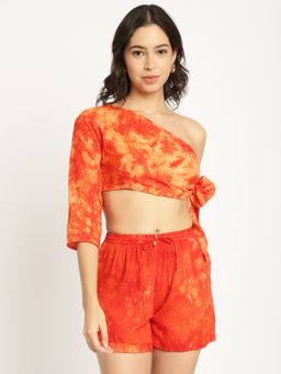 AOBA - Women Orange Tie & Dye Beachwear Top and Shorts (Set of 2)
