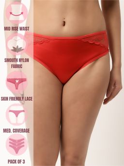 AOBA - Women Pack Of 3 Floral Self Design Bikini Briefs