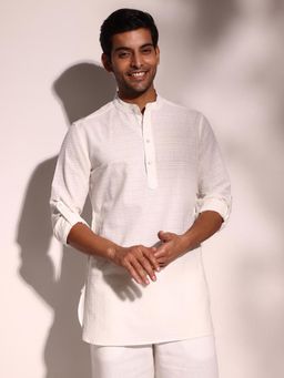 Fabindia - White Cotton Woven Slim Fit Short Kurta