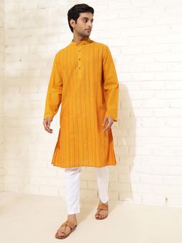 Fabindia - Mustard Cotton Woven Comfort Fit Knee Length Kurta