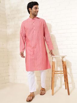 Fabindia - Pink Cotton Woven Comfort Fit Knee Length Kurta