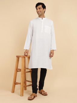 Fabindia - White Cotton Dobby Comfort Fit Knee Length Kurta