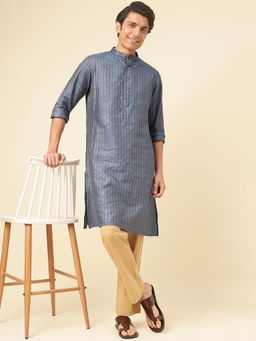 Fabindia - Blue Slik Blend Striped Long Kurta