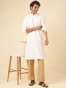 Fabindia - White Viscose Blend Stripes Long Kurta