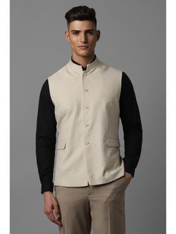 Louis Philippe - Men Beige Print Slim Fit Formal Nehru Jacket