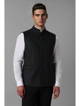 Louis Philippe - Men Black Solid Slim Fit Party Nehru Jacket
