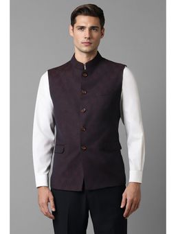 Louis Philippe - Men Wine Woven Slim Fit Party Nehru Jacket