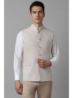 Louis Philippe - Men Beige Textured Slim Fit Party Nehru Jacket