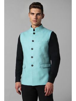 Louis Philippe - Men Blue Solid Slim Fit Party Nehru Jacket