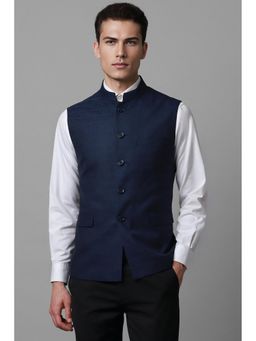 Louis Philippe - Men Navy Blue Slim Fit Party Nehru Jacket