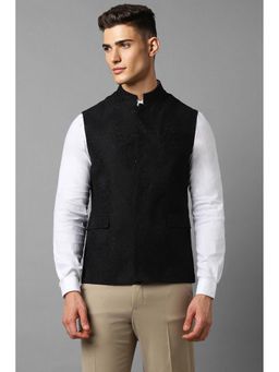 Louis Philippe - Men Black Embroidered Slim Fit Party Nehru Jacket