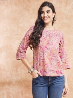 InWeave - Pink Coral Floral Print Top