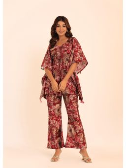Kaori By Shreya - Multicolour Floral Printed Western Style Co-ords Kaftan Top and Pant (Set of 2)