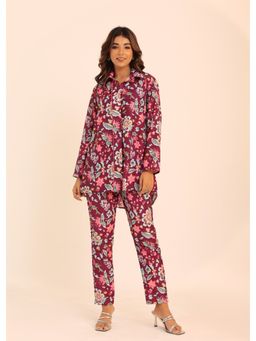 Kaori By Shreya - Multicolour Floral Relaxed Co-ords With Collar Neckline Top and Pant (Set of 2)