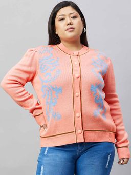 Club York - Peach Embroidery Plus Size Cardigan