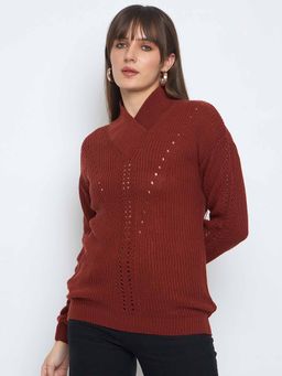 Club York - Brown Solid Self Design Sweater