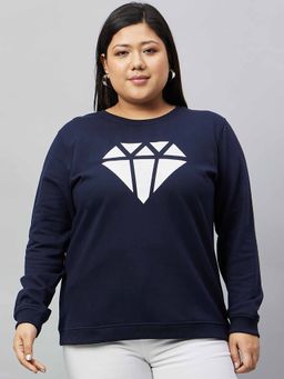 Club York - Navy Printed Plus Size Sweatshirt