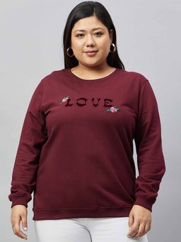 Club York - Wine Embroidered Plus Size Sweatshirt