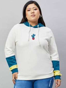 Club York - Off White Color Block Plus Size Sweatshirt