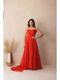 DEASHA INDIA - Kumud Orange Anarkali with Pant and Dupatta (Set of 3)