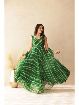 DEASHA INDIA - Medha Leheriya Green Anarkali with Pant and Dupatta (Set of 3)