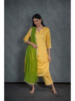 SHOP GULMOHAR - Inayat Yellow Embroidered Kurta with Pant and Dupatta (Set of 3)