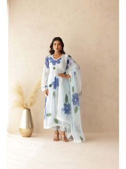 DEASHA INDIA - Tahira Blue Hand Painted Anarkali with Pant and Dupatta (Set of 3)