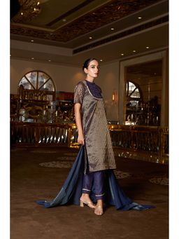 UNDYED - Midnight Muse Blue Banarasi Zari Kurta with Pant and Dupatta (Set of 3)