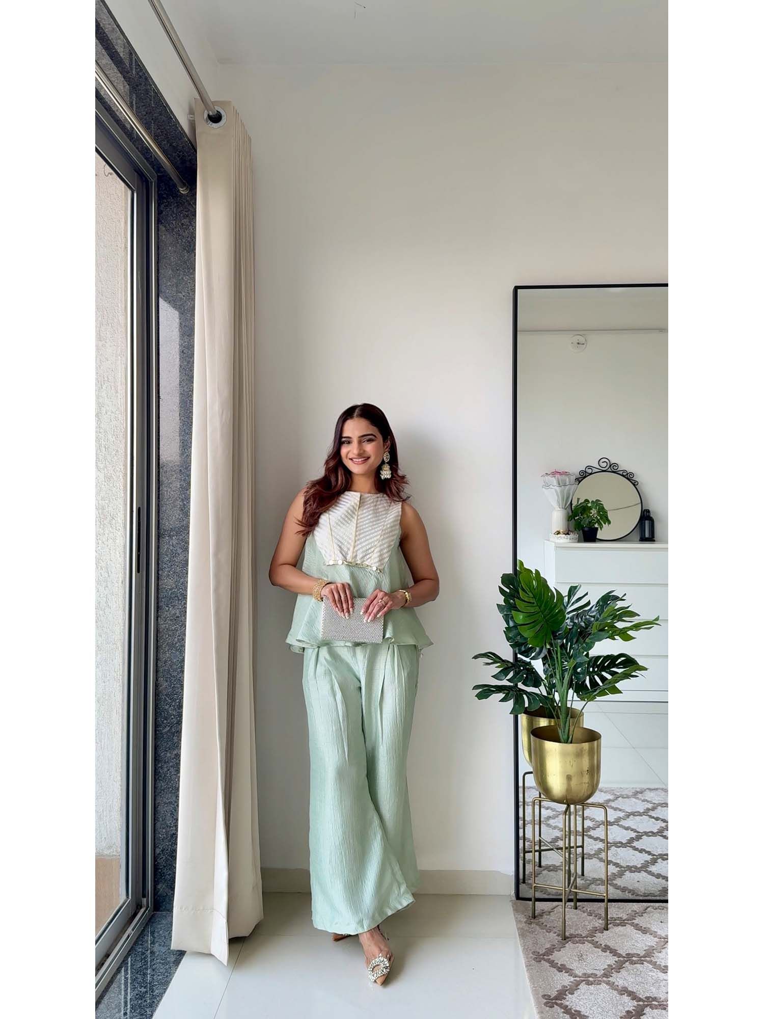 undyed Pista Luxe Green Silk Co-Ord (Set of 2)-picture-20
