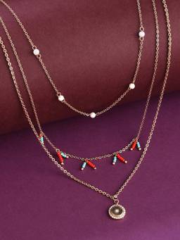 Zaveri Pearls - Gold Tone 3 Layers Contemporary Necklace & Chains-ZPFK14041