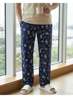 Bewakoof - Men's Moonlit Pure Cotton Blue All Over Printed Pajama