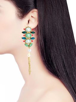 ORNAMAAS - Green Holi Holy Stone Stacked Tassel Earrings