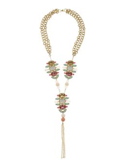 ORNAMAAS - Green Gold-Plated Multi-Coloured Stone Stack Tassel Neckpiece