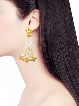 ORNAMAAS - Gold-Plated Lotus Marina Pearl Earrings