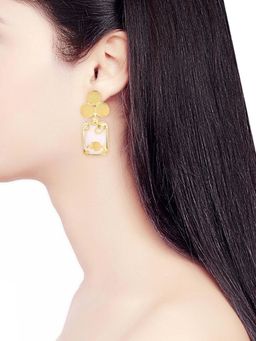 ORNAMAAS - Gold White Opal Vinifera Block Earrings
