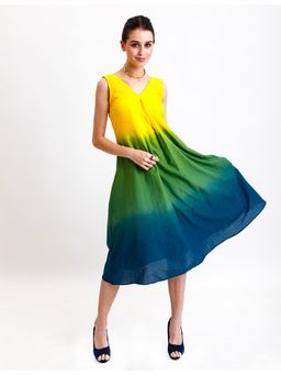 Golden Mirror Fashion - Multi-Colour Cotton V-Neck Plain A-Line Dress